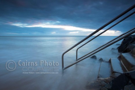 Image of sea mist rolling over coastal steps, Cairns, North Queensland, Australia