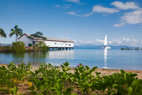 Image of sailing boat passing Sugar Wharf, Port Douglas, North Queensland, Australia