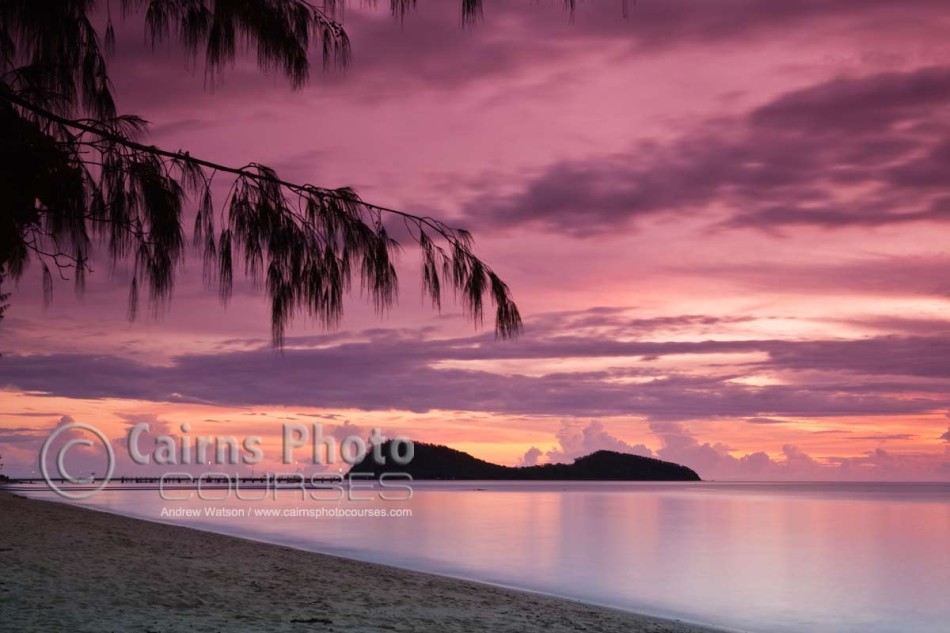 Image of Palm Cove beach and Double Island at dawn, Cairns, North Queensland, Australia