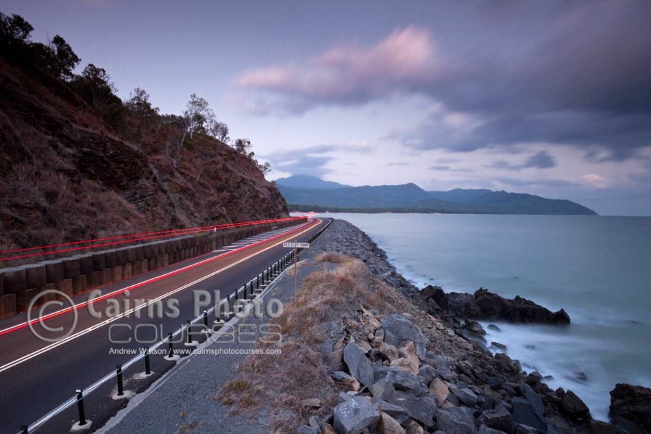 Image of light trails along Captain Cook Highway at Red Cliff Point, Port Douglas, North Queensland, Australia