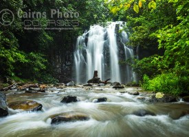 Waterfall in tropical rainforest surrounds