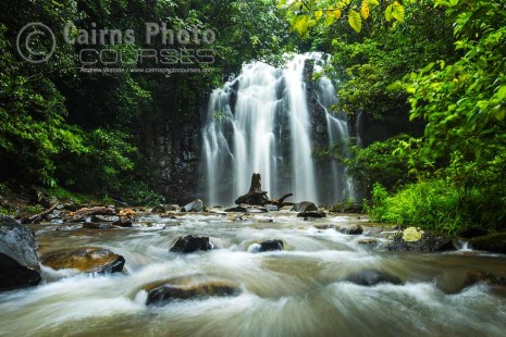 Waterfall in tropical rainforest surrounds